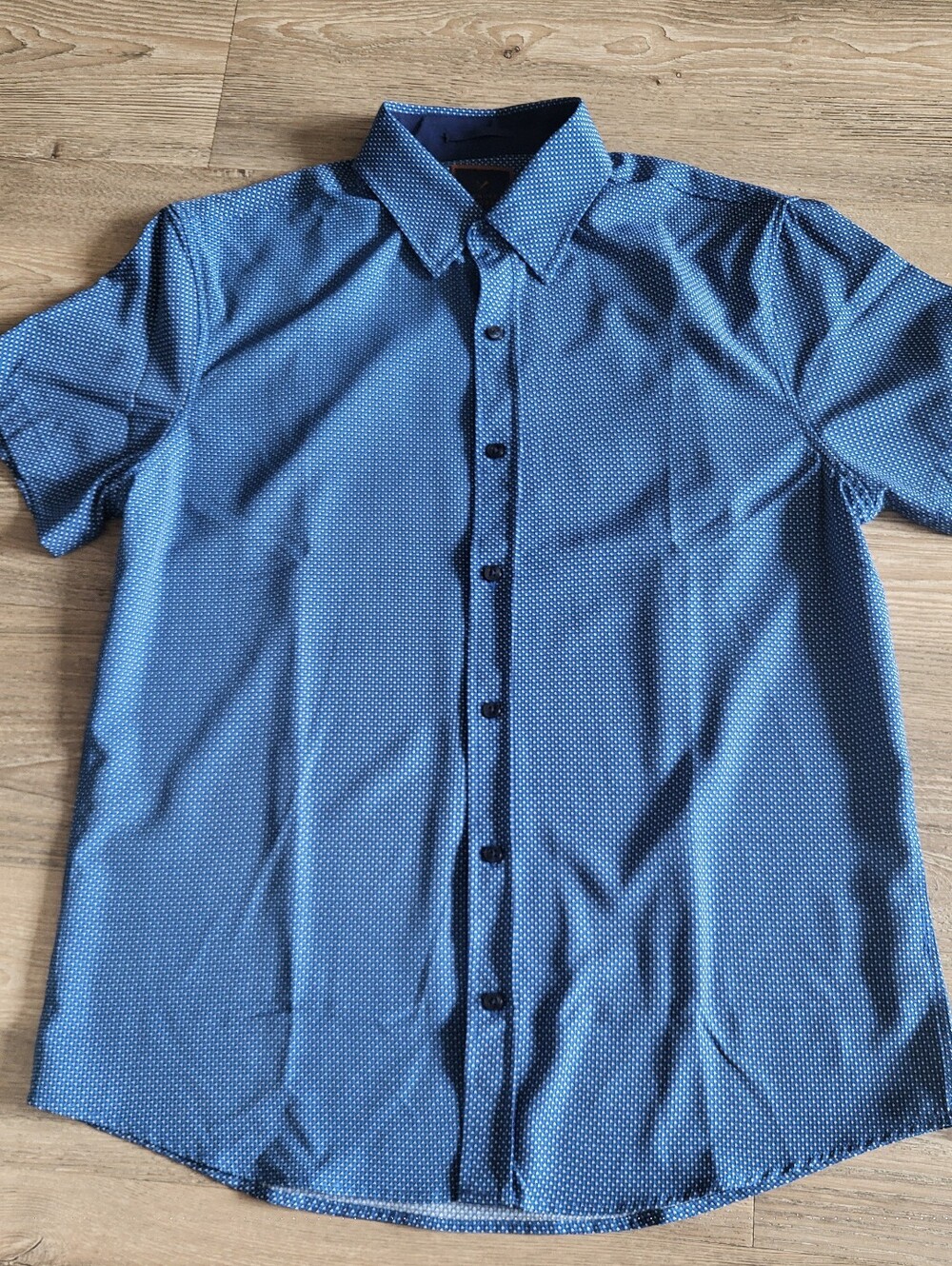 Denver Hayes Blue Geometric Print Short Sleeve Button Down Shirt - Size M - Picture 2 of 4